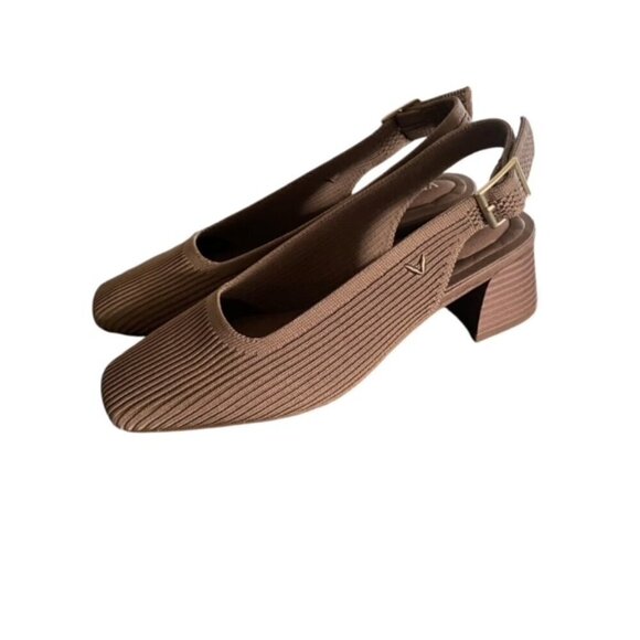 Vivaia Melody Square Toe Slingback Block Heel in Nutmeg 36 - Picture 2 of 7